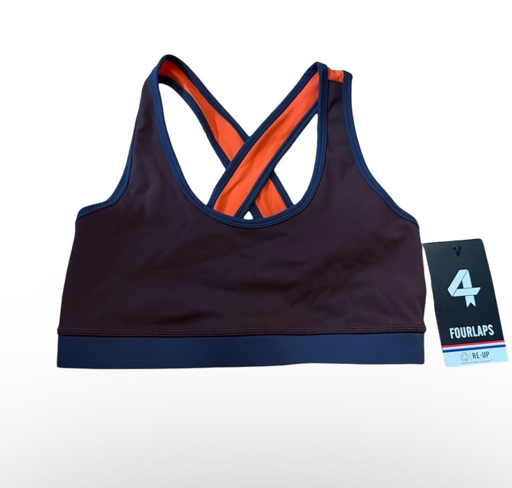 4 Laps Infinity Sports Bra Brown Blue Orange Size XS Retail $68 NEW WITH TAGS